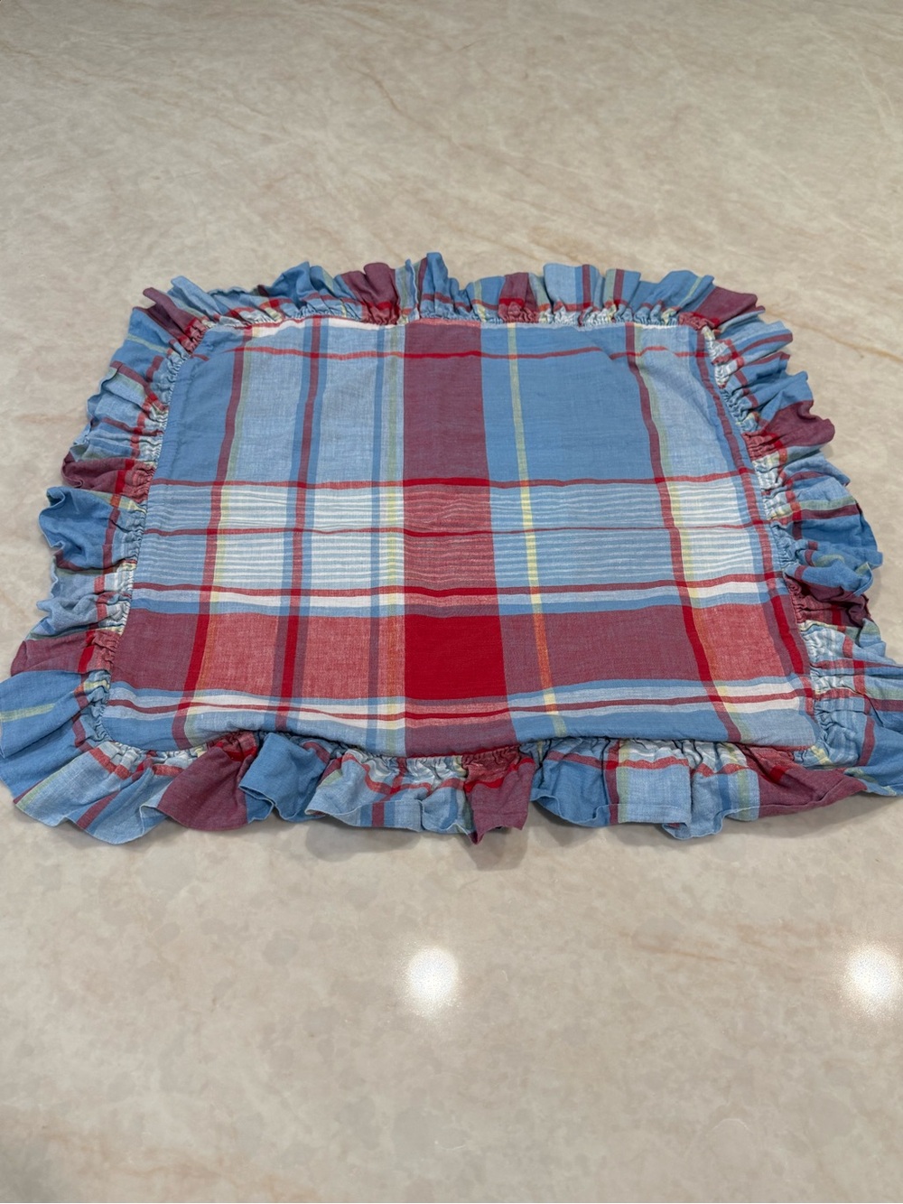Ralph Lauren Spinnaker Beach House Red & Blue Plaid Ruffled Throw Pillow Cover